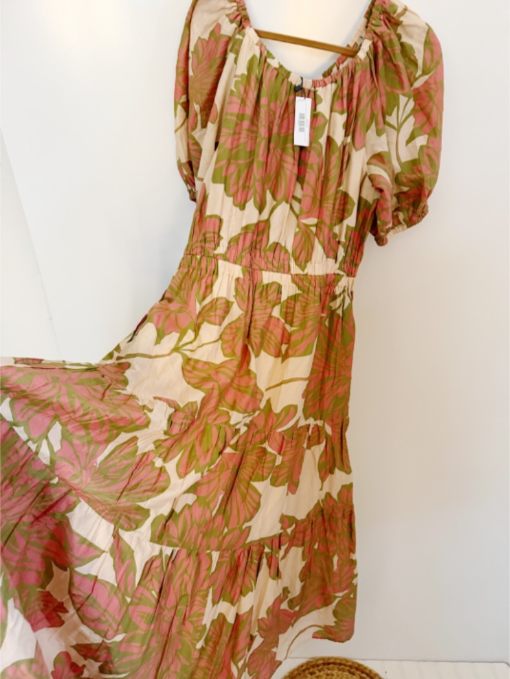 NWT Velvet by Graham & Spencer Raya Floral Cream Pink Silk Cotton Maxi Dress L - Picture 8 of 8